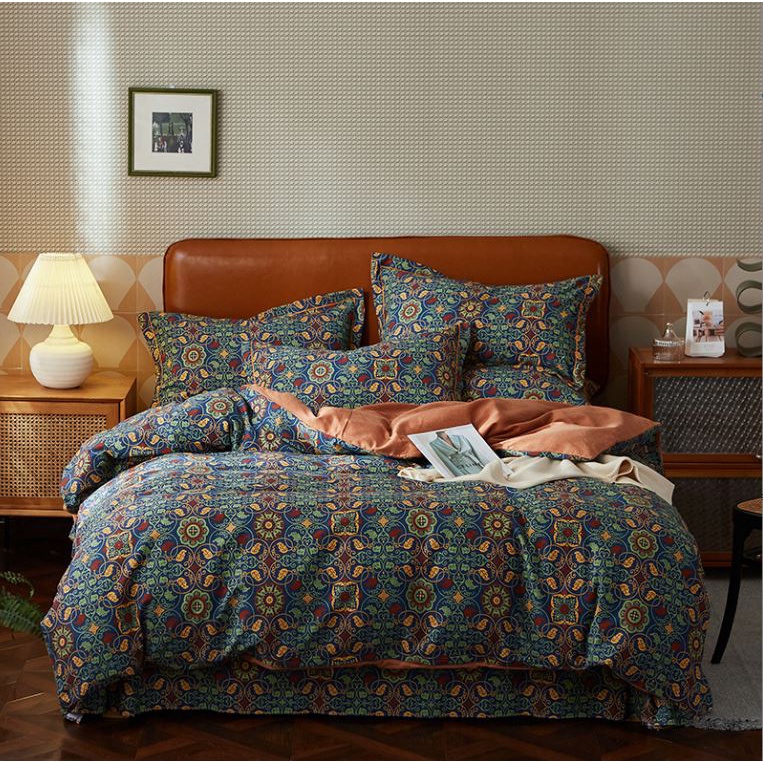 Set Vỏ chăn ga gối Cotton nguyên chất 100% hoa lá mùa Thu Vintage