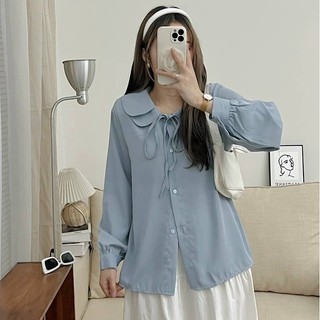 áo sơ mi nữ A207 dài tay cổ tròn vạt vuông thêu có video+ ảnh thật loại 1