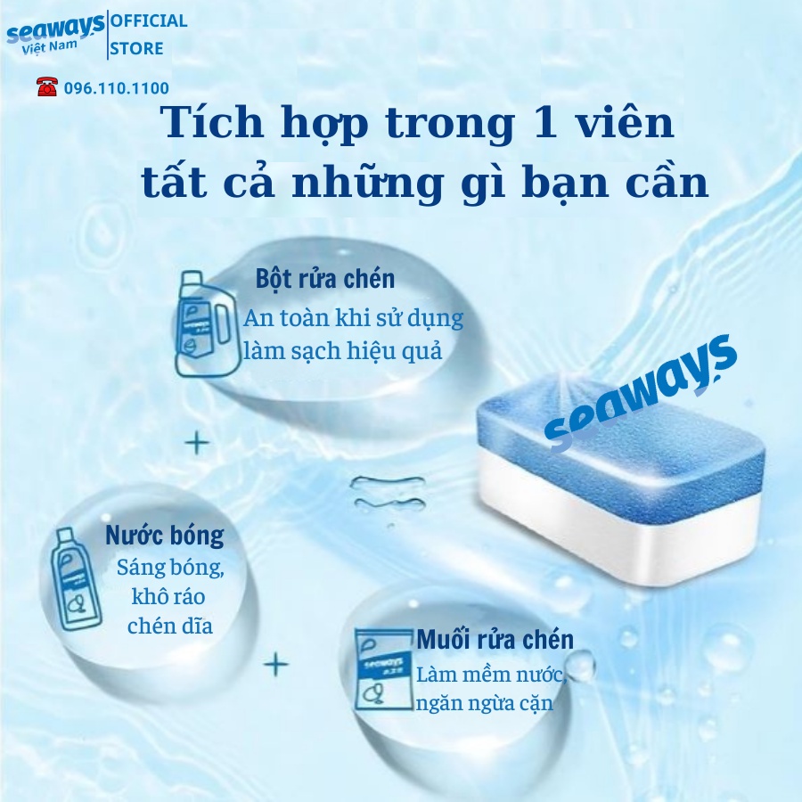 Viên rửa chén bát SEAWAYS 3 trong 1 - Dùng cho mọi loại máy rửa chén bát (Túi 35 viên x 8gr)