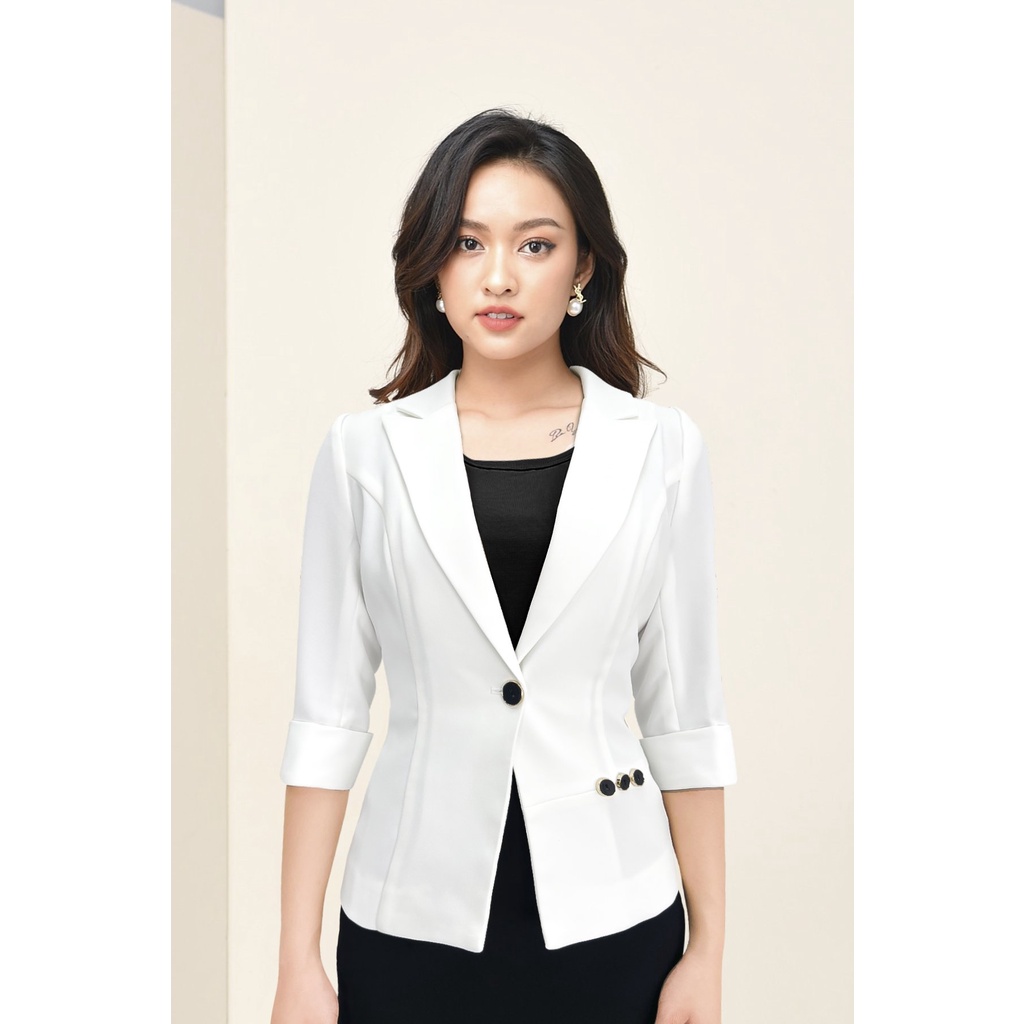 Áo Vest Nữ Trắng Tay Lỡ Luperi Một cúc trước áo 2 lớp dày dặn LFVEST086