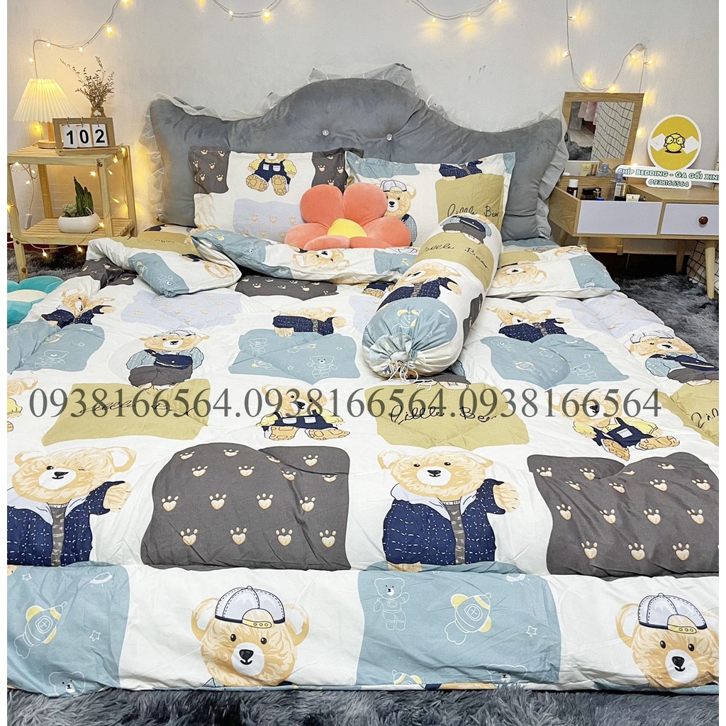 TRỌN BỘ COTTON POLY 5 MÓN CHĂN PHAO DÀY DẶN HÀNG VN GẤU MỚI - ĐỦ KÍCH THƯỚC