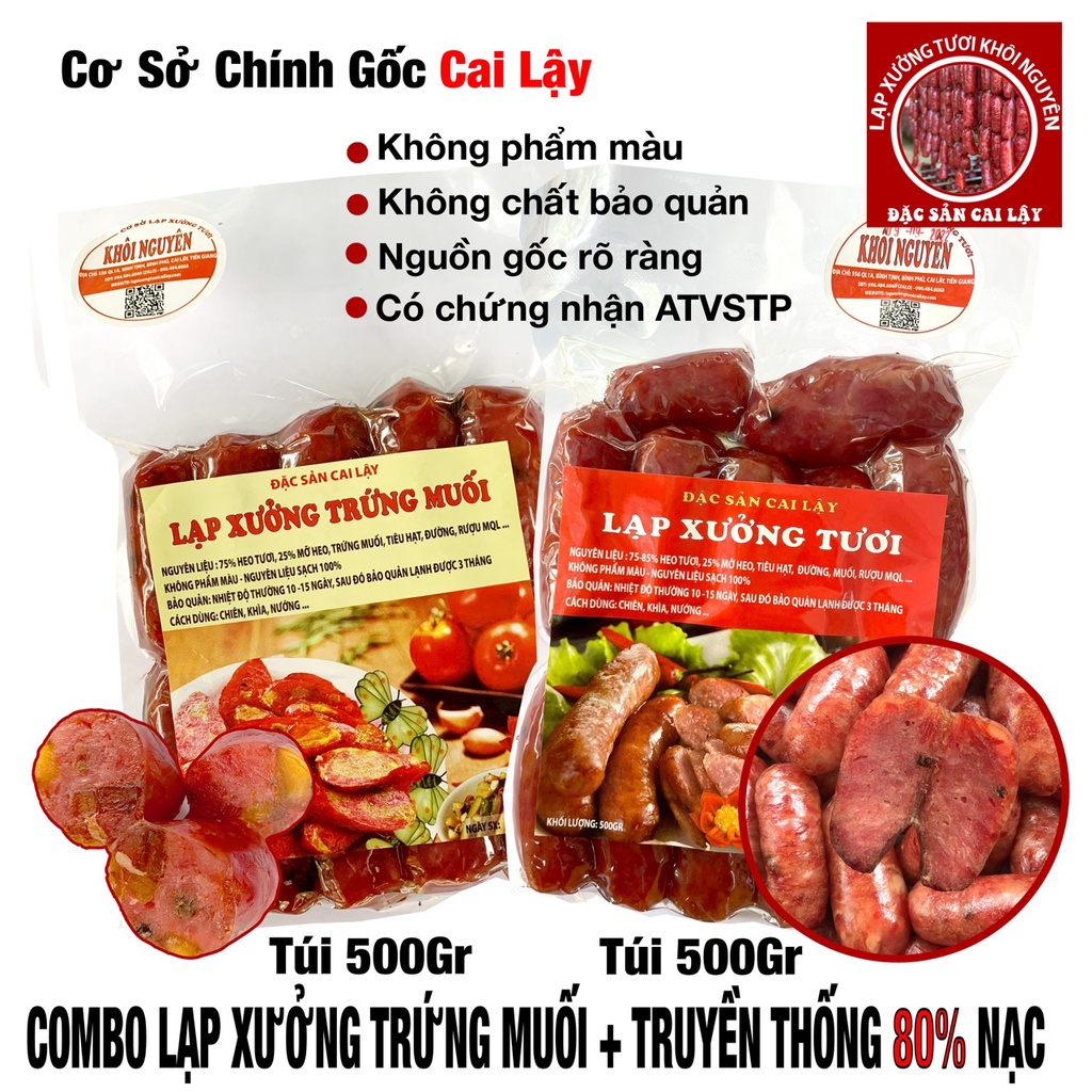 Lạp xưởng, lạp xưởng tươi, combo trứng muối và truyền thống 1kg [mõi túi 500gr]