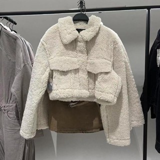 ZARA Áo Khoác Len Lông Cừu Tay Dài Dáng Ngắn Thời Trang Thu Đông Cho Nữ 4341743 712