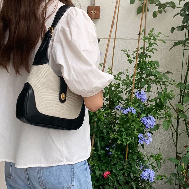 Seagloca Túi Kẹp Nách Vải Canvas Khâu Tương Phản Retro Mới Cho Nữ