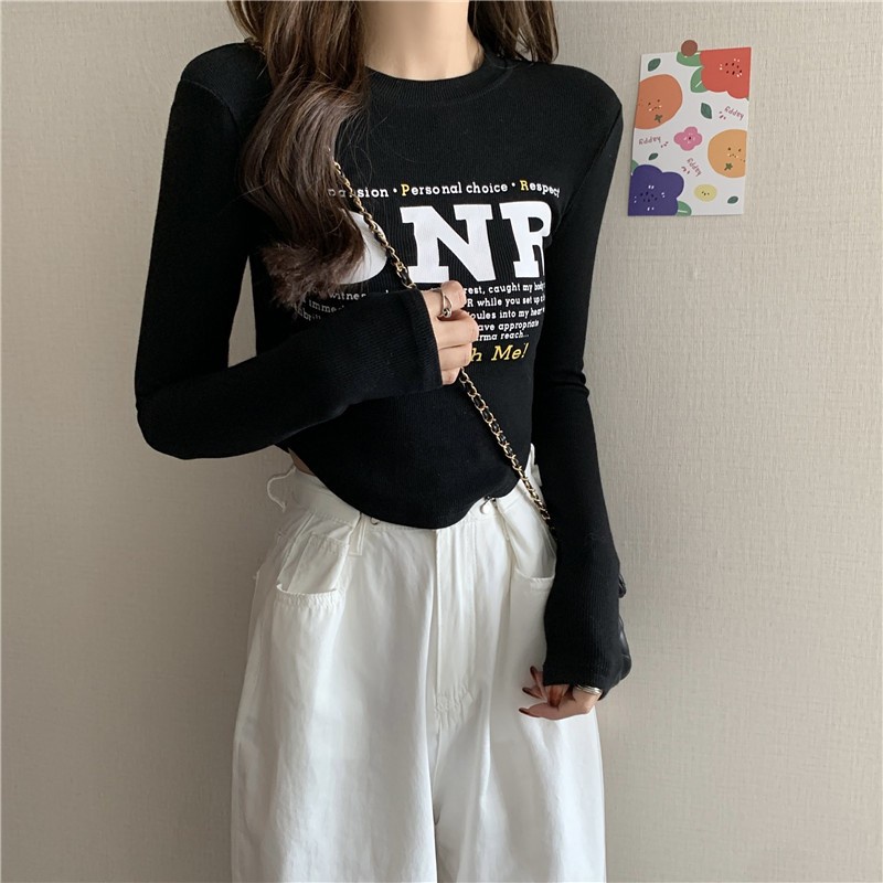 NRVP Áo Thun Nữ Dài Tay Dáng Rộng Màu Trơn Phong Cách Hàn Quốc Mới