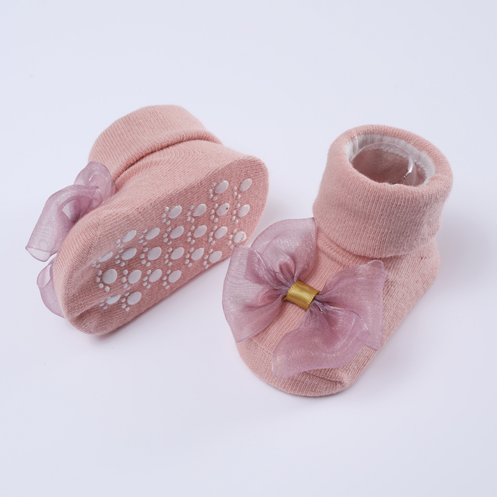 Set 2 Đôi Tất Cotton Đính Nơ + Băng Đô Dễ Thương Cho Bé