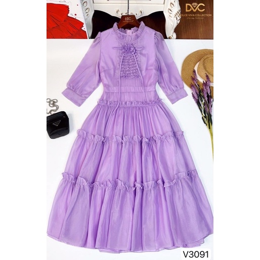 V3091 váy voan tơ màu tím