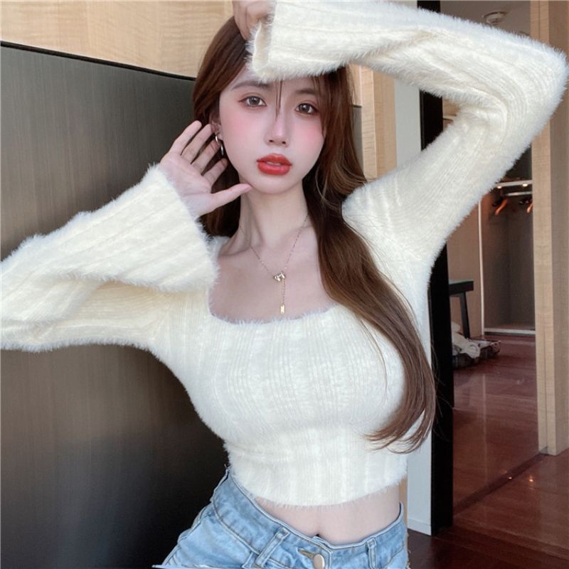 Áo Sweater Dệt Kim Dáng Ngắn Thời Trang Mùa Thu Năng Động