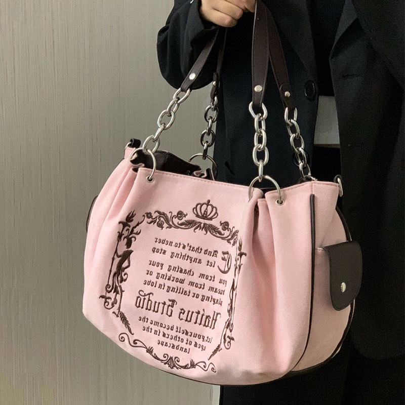 Túi Đeo Vai Cỡ Lớn Mềm Mại Phối Dây Đeo Sợi Xích Phong Cách Cổ Điển Thời Trang Cho