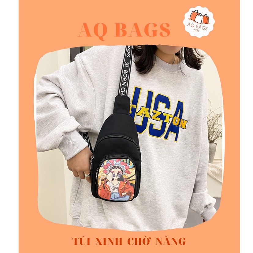 Túi đeo chéo hình GRAFFITI đường phố dây có thêu chữ, thổ cẩm nữ A013