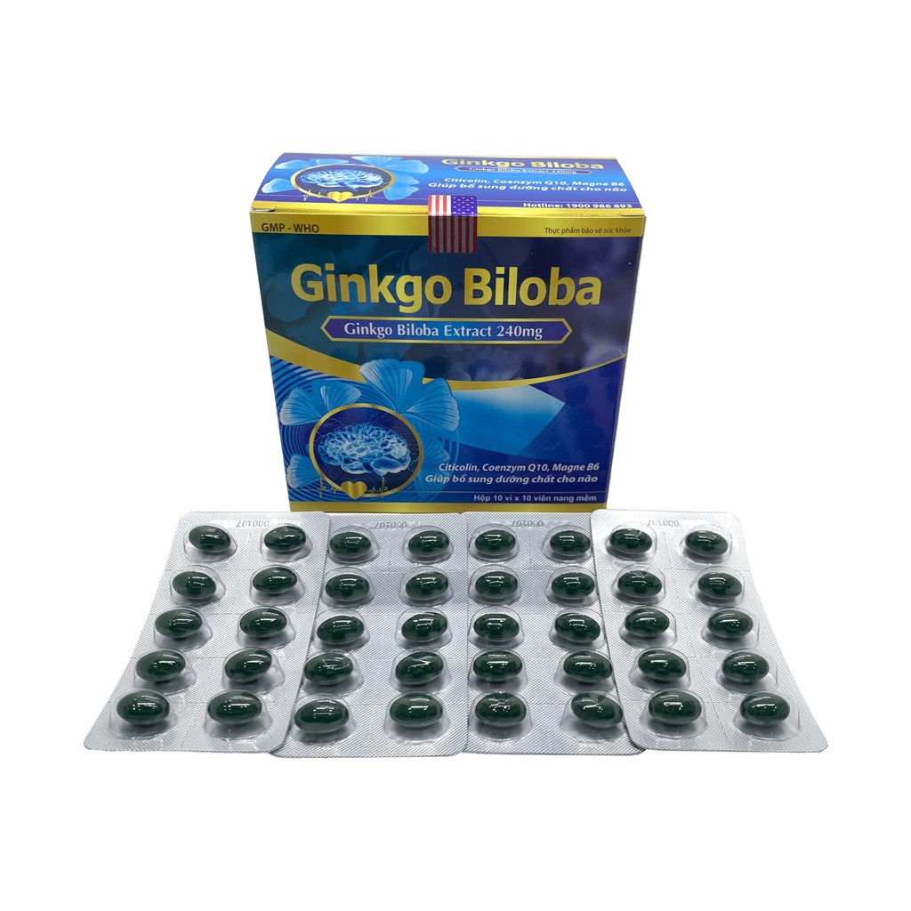 Hoạt huyết dưỡng não GINKGO BILOBA giúp bổ dung dưỡng chất cho não  - Hộp 100 viên