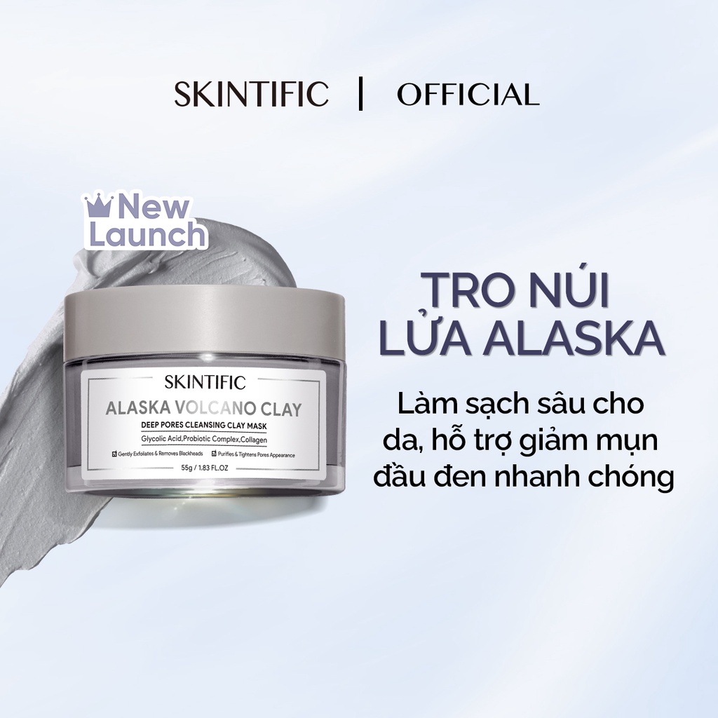 Mặt nạ đất sét tro núi lửa Alaska giúp làm sạch sâu SKINTIFIC 55g