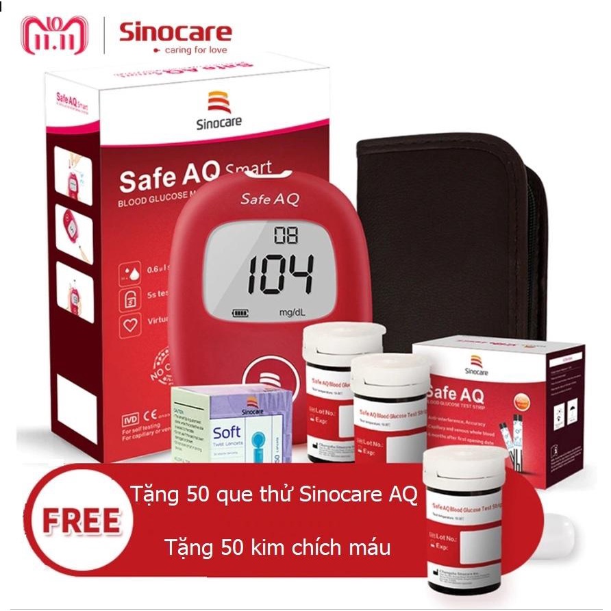 Máy đo đường huyết Sinocare Safe AQ chính hãng ĐỨC kèm que thử TẶNG THÊM kim lấy máu