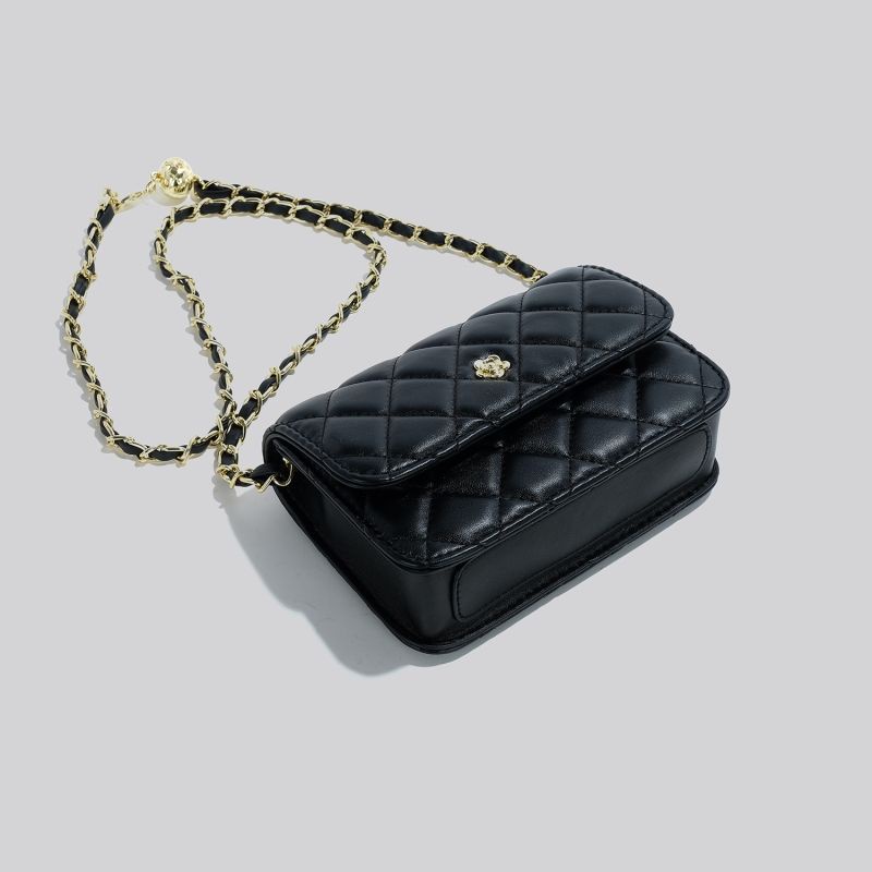 Túi Xách Đeo Chéo Hình Vuông Cỡ Nhỏ Màu Đen / Vàng Phối Dây Đeo Sợi Xích Thời Trang Hàn Quốc Cao Cấp Cho Nữ