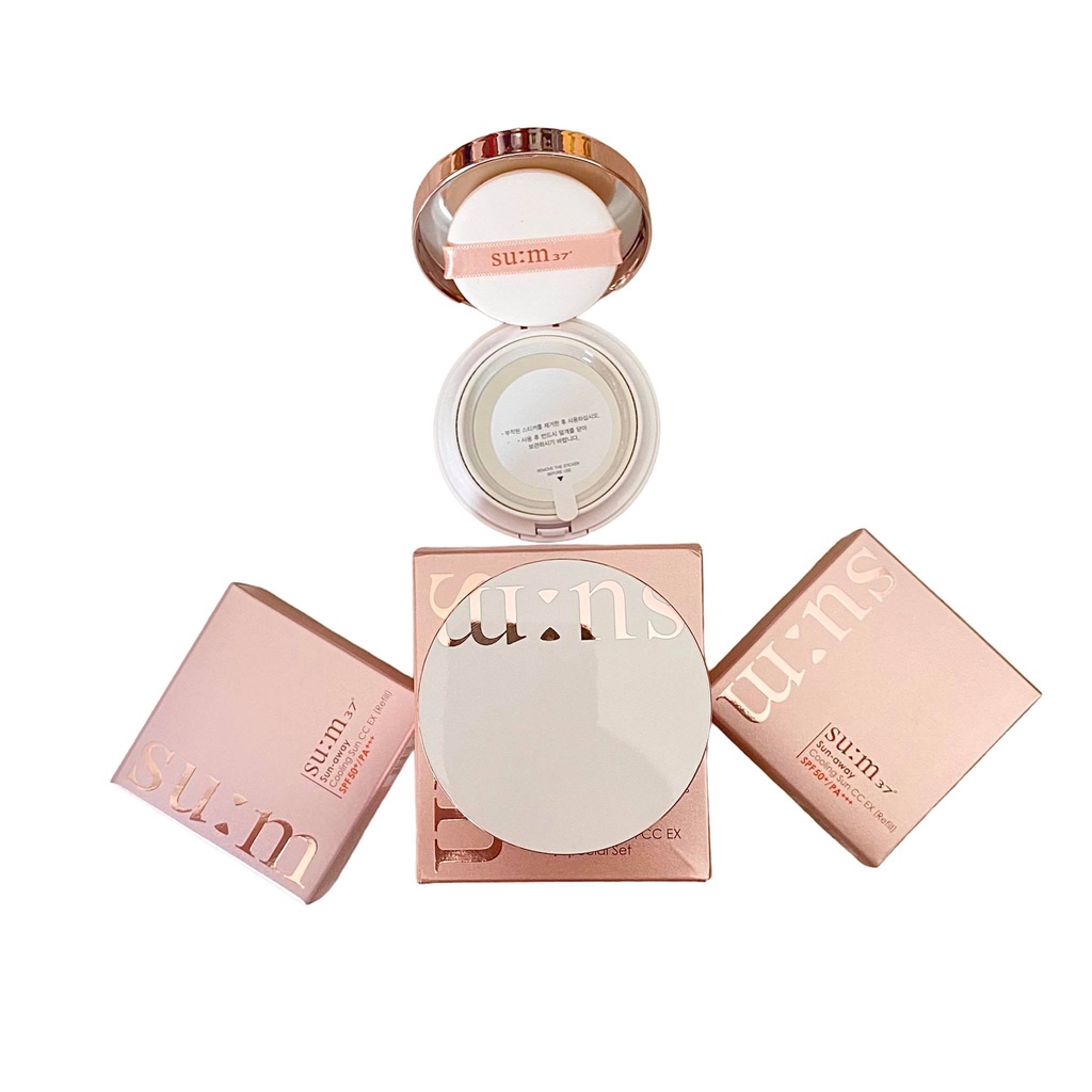 Sét phấn nước che khuyết điểm, chống nắng bảo vệ da  - Su:m37 Sun Away Cooling Sun CC SPF50+/PA+++ tặng kèm 2 lõi