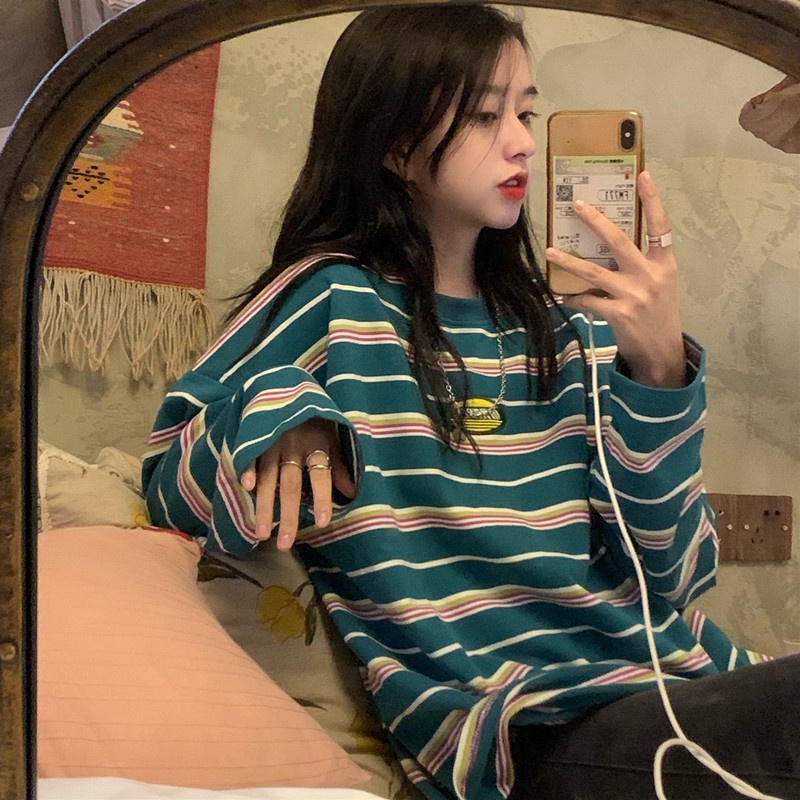 NRVP Áo Thun Nữ Dài Tay Dáng Rộng In Hình Phong Cách Hàn Quốc Kiểu Mới