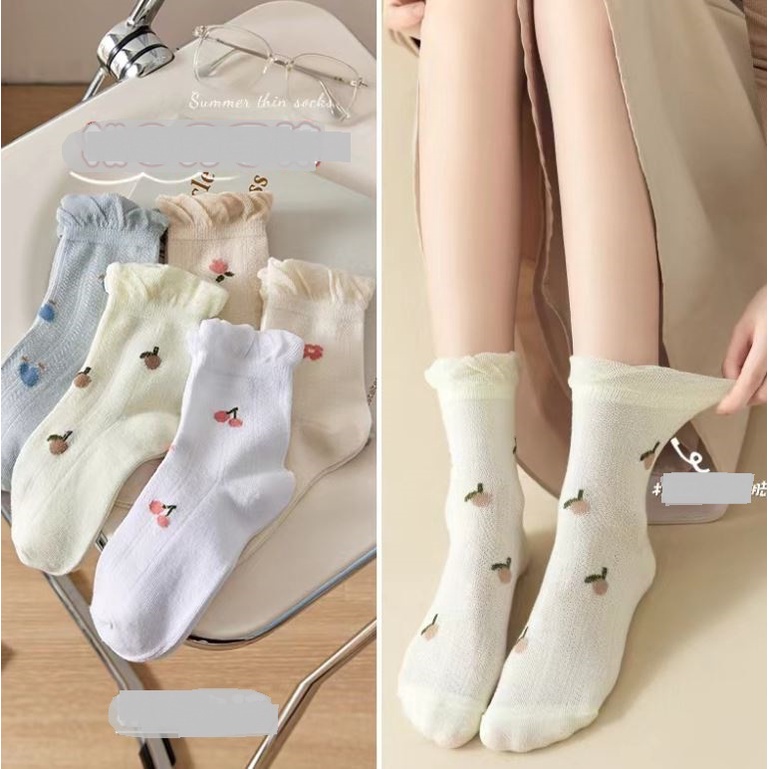 Set 5 Đôi Tất Nữ Cao Cổ Mix Hoa H3 Siêu HOT