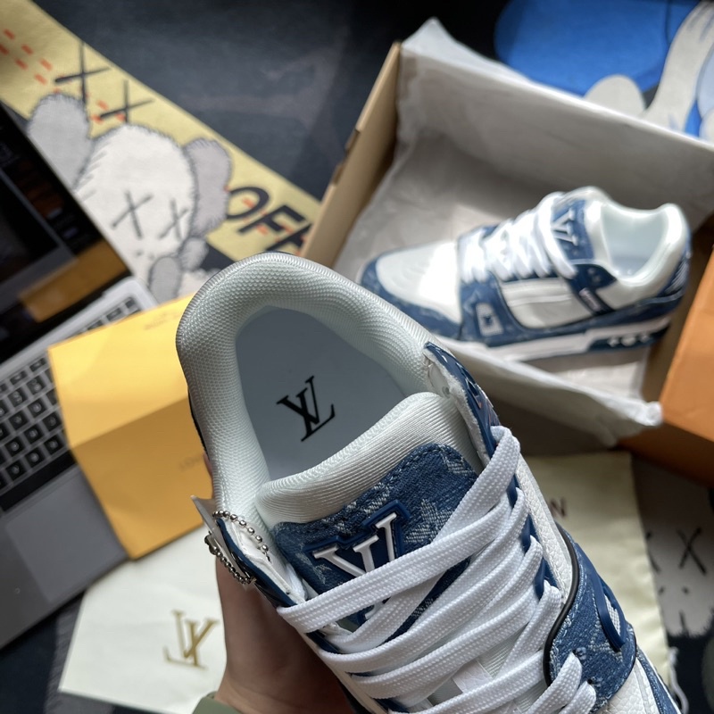 Giày LV trainer màu xanh bò hàng 11 full phụ kiện túi hộp nam/nữ