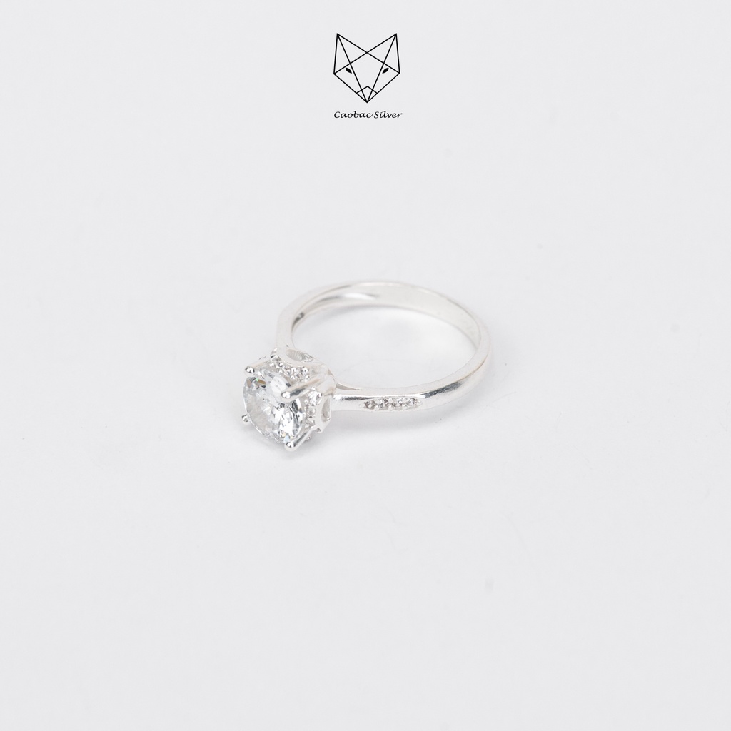 Nhẫn Bạc Ta CaoBac Silver Nữ Đơn Giản Mặt Đính Đá Bốn Chấu Cạnh Đá Bé Nhẹ Nhàng Món Quà Dành Tặng Riêng Cho Bạn Gái