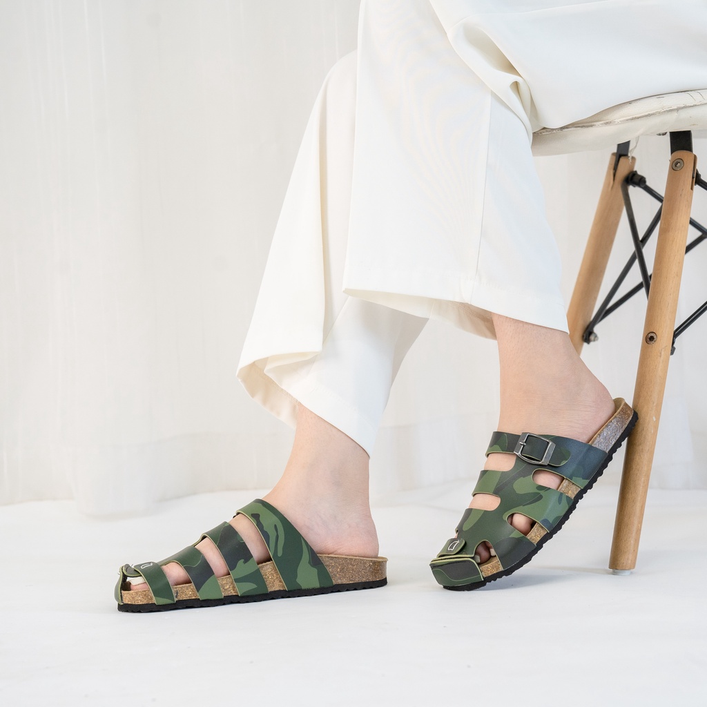 Rọ - Dép Birken Đế Trấu BIOLINE Camo Rằn Ri Unisex Nam nữ Quai Rọ Lưới Da PU cao cấp