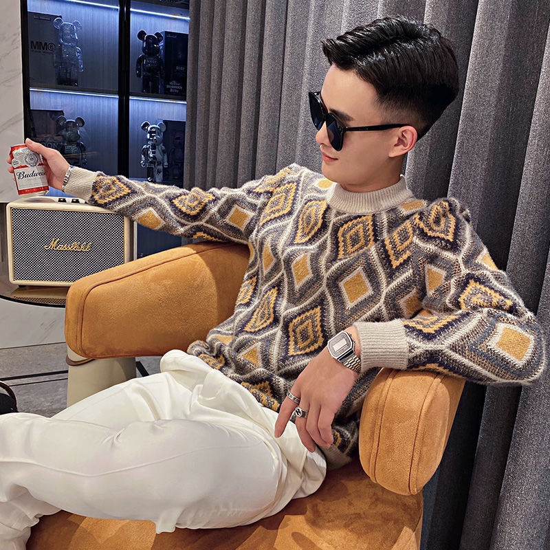 Áo Sweater Dệt Kim Dày Dặn Thời Trang Thu Đông Cho Nam Giới