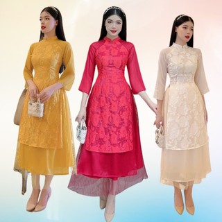 Áo Dài Tam Hoa Cách Tân kết hợp chân váy duyên dáng nhẹ nhàng kết hợp với chân váy voan cực chanh sả