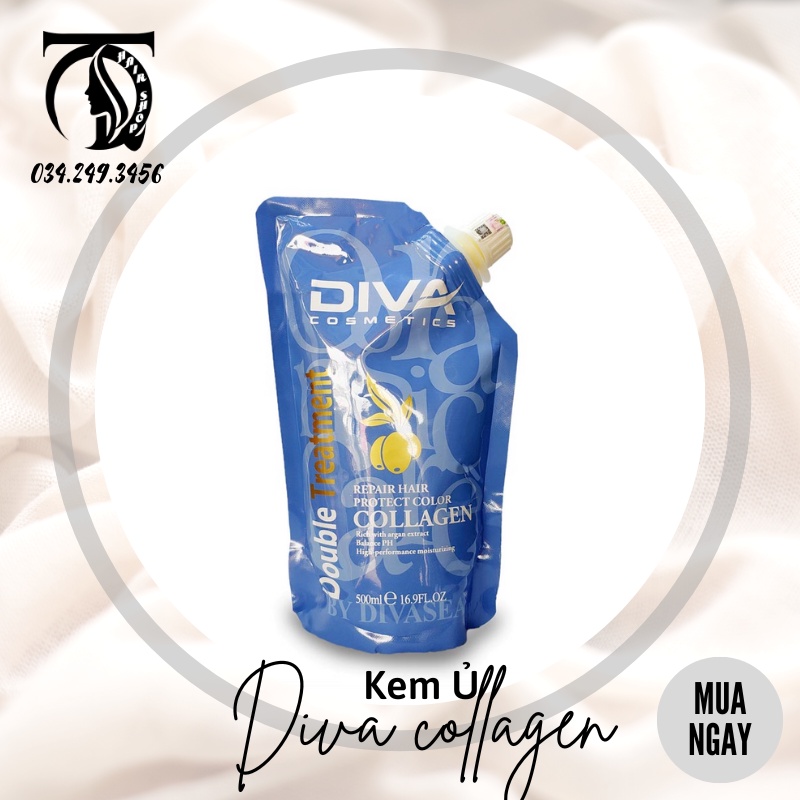 Kem Hấp Ủ Tóc Phủ Lụa Diva Collagen- Phục Hồi Tóc Hư Tổn 500ML hàng loại 1