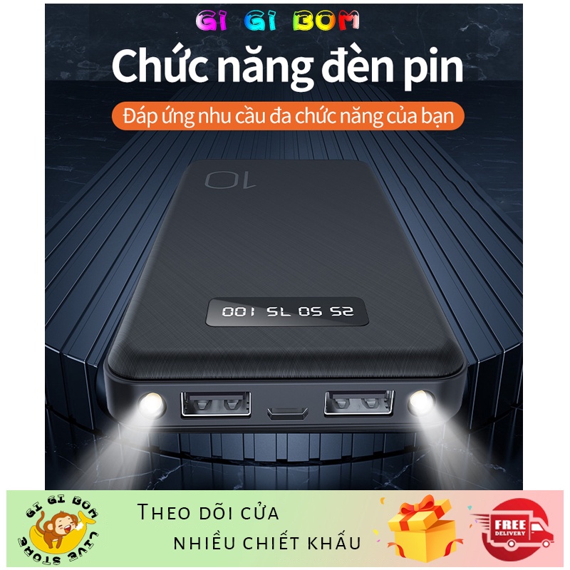 GiGiBomstore Ngân hàng điện dung lượng cao 10000mAh/20000mAh Đầu ra USB kép Màn hình LED mỏng và di động choi