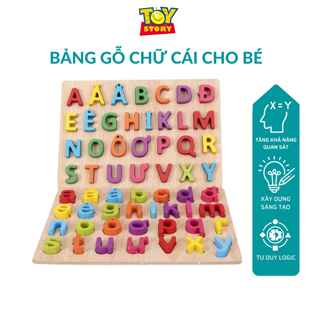 Bảng chữ cái in thường, in hoa và bảng số bằng gỗ cho bé từ 3