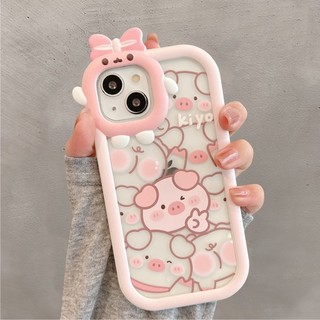 Ốp lưng nơ trong suốt iphone/android pig cute