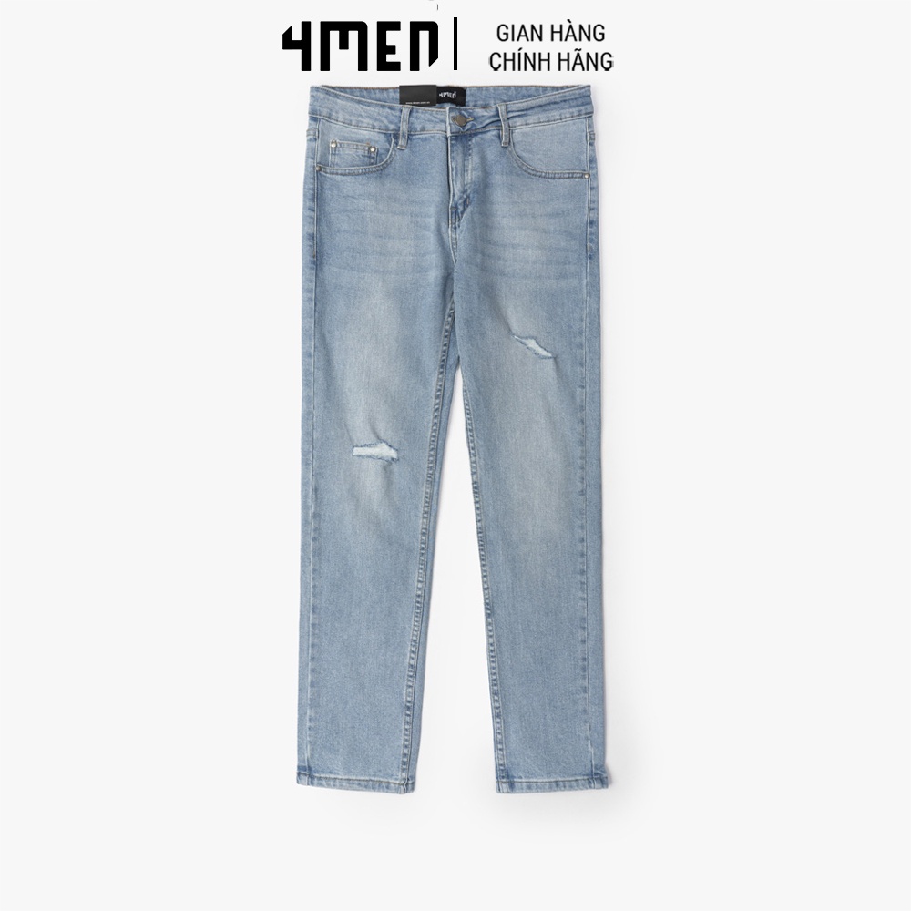 Quần Jeans Nam Slimfit Lightblue 4MEN QJ064 Xước form đứng tôn dáng, chất vải co giãn, mềm mại, bền màu