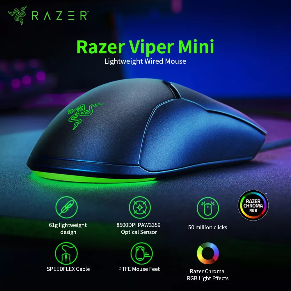 Chuột Quang Chơi Game Razer Viper Mini 8500DPI Có Dây & Đèn Led RGB