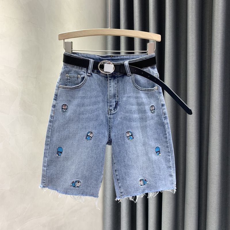 Quần Jeans Lửng Lưng Cao Thêu Hình Hoạt Hình Phong Cách Hàn Quốc Cho Nữ