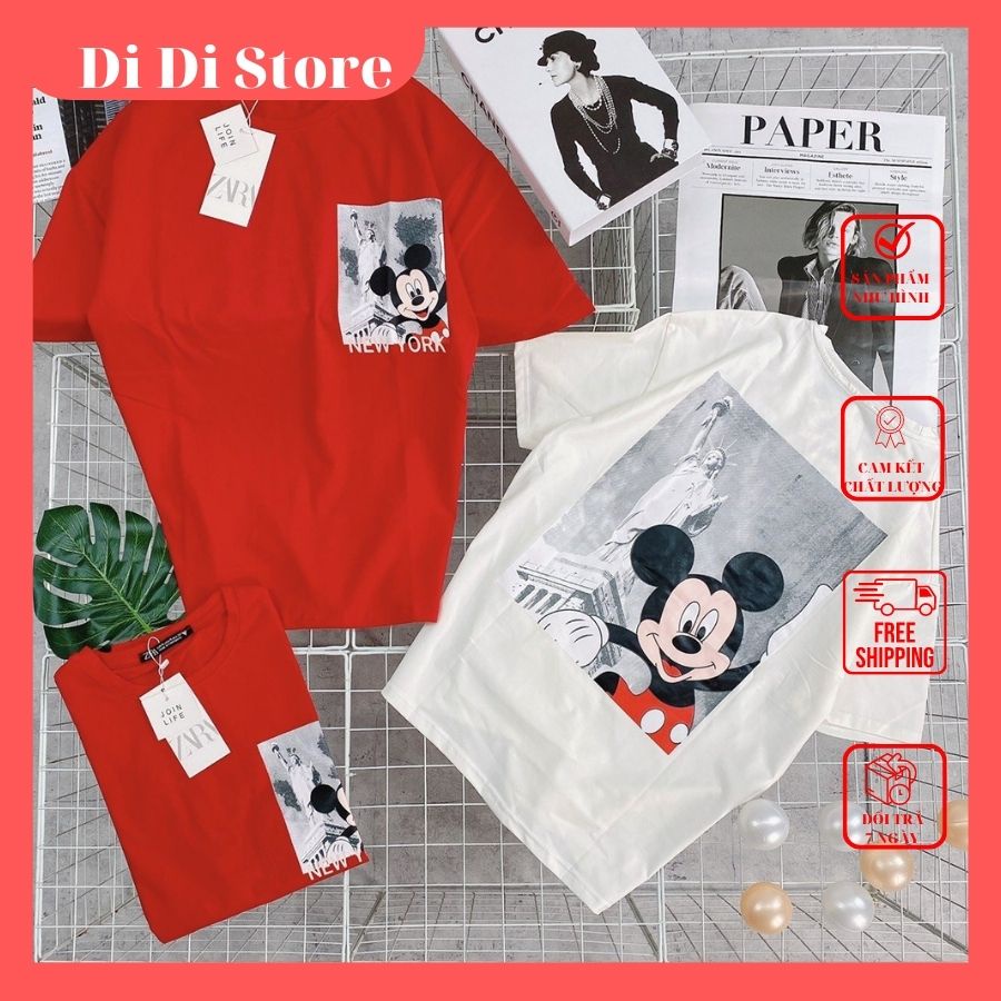 Áo thun 𝐙𝐚𝐫𝐚 Mickey trắng đỏ, vnxk, chất thun mịn, mát