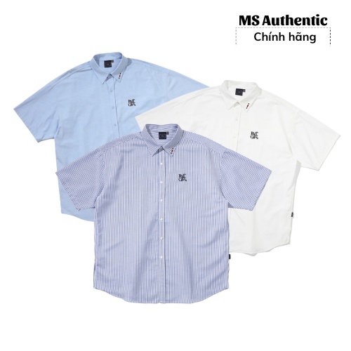【Order】Áo sơ mi Romantic Crown chính hãng tay ngắn có 3 màu Trắng Xanh Xanh sọc | RECENT LOGO HALF SHIRT