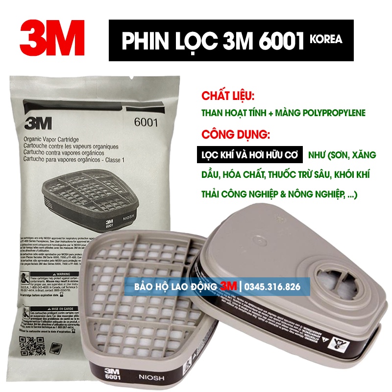 Phin lọc 3M 6001 (Hàn Quốc) dùng cho mặt nạ phòng độc chống bụi 3M 6200, 6800, 7502, ...