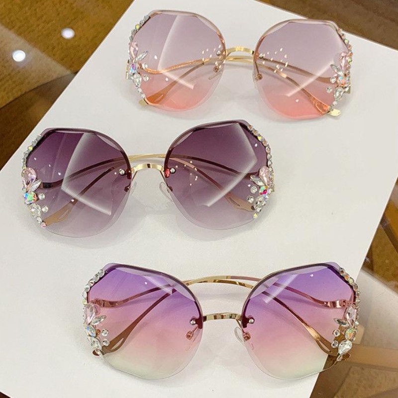 Kính Chống Nắng Tia UV Không Vành Đính Kim Cương Phong Cách Âu Mỹ Chất Lượng Cao Thời Trang Cho Nữ
