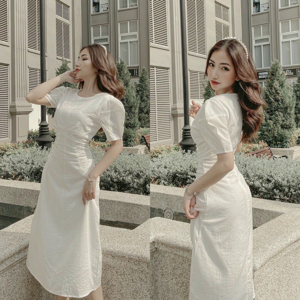 Đầm Nữ Nhún Eo Tay Phồng Tôn Dáng HNK322