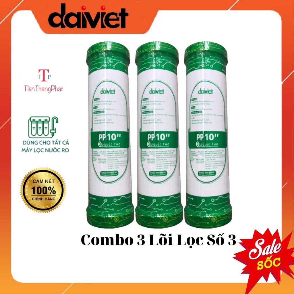 3 LÕI LỌC NƯỚC PP SỐ 3 - KÍCH THƯỚC 1 Micro - CHÍNH HÃNG ĐẠI VIỆT - PHÙ HỢP VỚI TẤT CẢ CÁC HÃNG TRÊN THỊ TRƯỜNG
