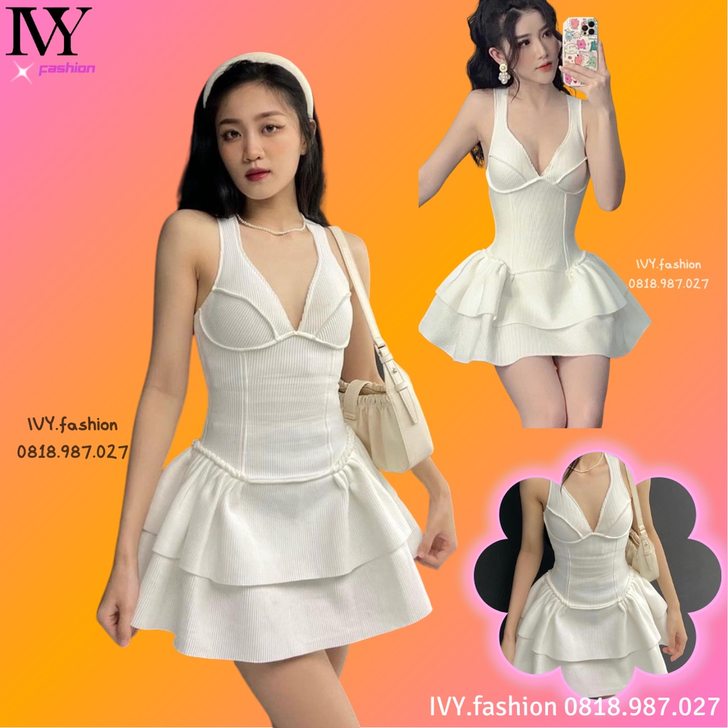 Đầm váy thiết kế xoè tầng 🏆thun gân lót lụa🏆 trắng 2 dây cổ V ôm body tôn dáng đi biển dự tiệc dạo phố rẻ đẹp bigsize