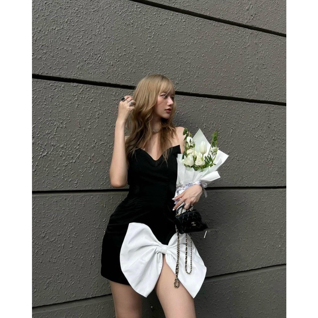 Đầm body 2 dây phối nơ kết đá - - Ꮯɦ𝚊̂́ȶ Ꮮɨ𝚎̣̂𝚞: phi cao cấp + lót thun + kết đá 𝙵𝚛𝚎𝚎 𝚜𝚒𝚣𝚎 𝚏𝚘𝚛𝚖 <𝟻𝟺 𝚔𝚐 𝚌𝚊̂𝚗