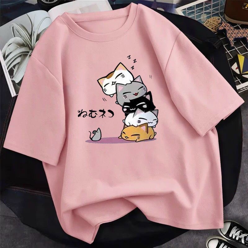 Áo thun nữ unisex thời trang chú mèo Nhật Bản siêu cute dễ thương