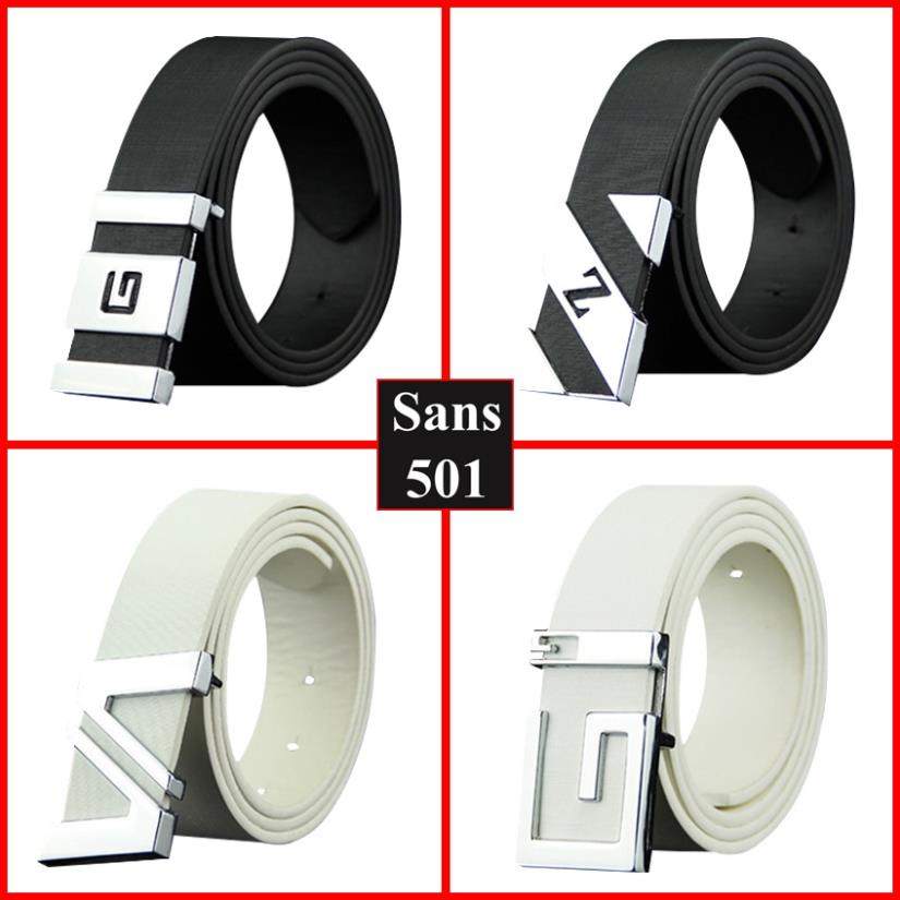 Thắt lưng nam hàn quốc Sans501 mặt chữ dây nịt da trơn công sở đẹp đen nâu trắng siêu bền giá rẻ sang trọng cá tính ®️