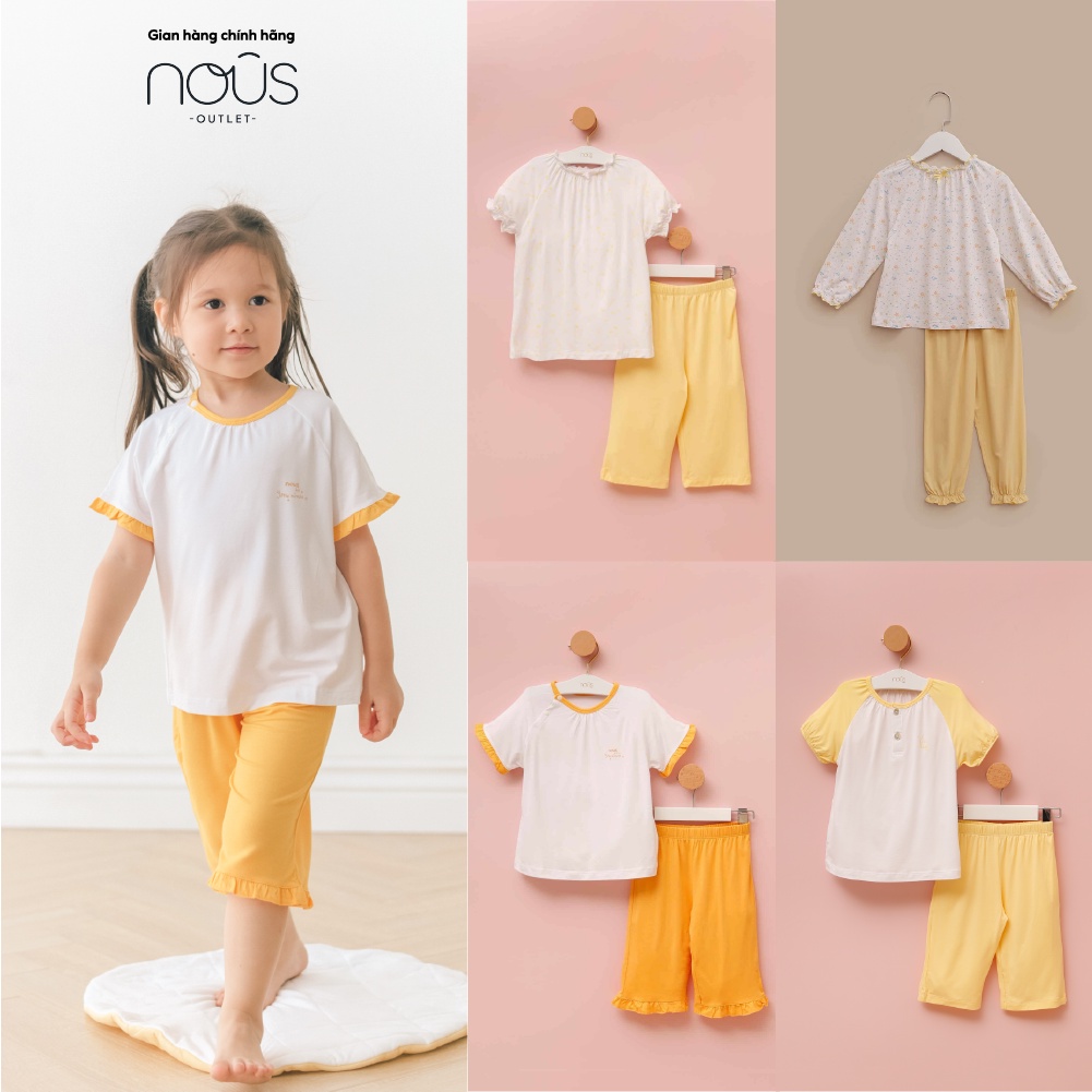 [Nous Kids] Bộ quần áo cộc tay Nous cao cấp màu vàng cho bé gái - Chất liệu Nu Doux Mềm Nhẹ (Size Từ 2-6 tuổi)