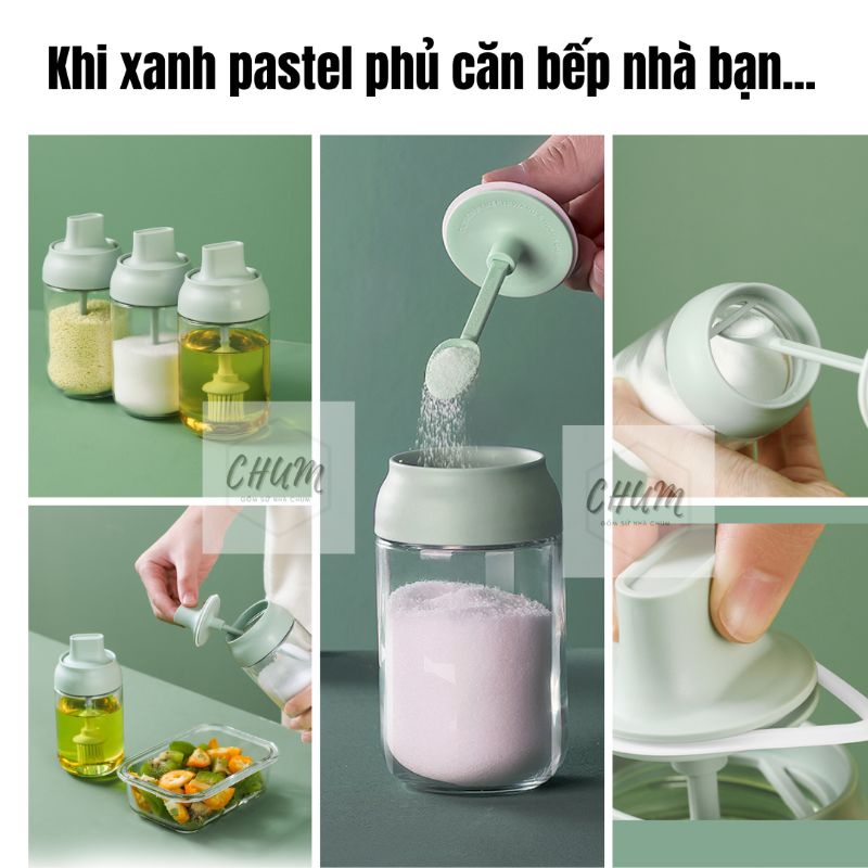 Bình , lọ gia vị dùng trong nhà bếp xanh mint 250ml phong cách hiện đại