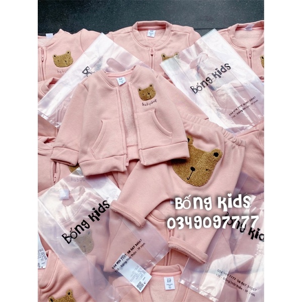 Bộ Nỉ Bomber Bé Gái Thêu Gấu Mông Thú Hồng G