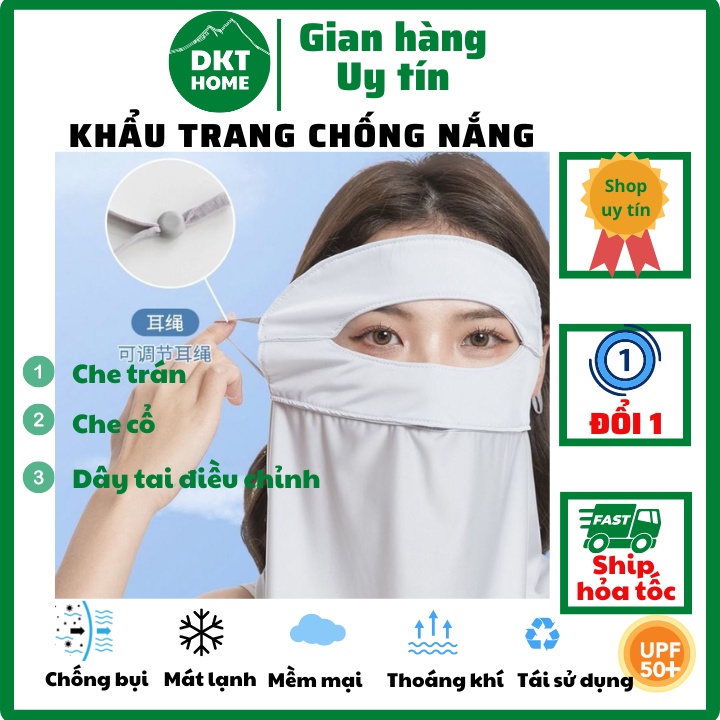 Khẩu trang chống tia UV chống nắng vải mát,che toàn mặt cả trán và cổ Khẩu trang vải kháng khuẩn chống nắng UNISEX xịn