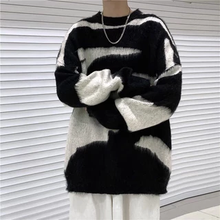 Áo len thu đông nam nữ dài tay, unisex, sweater dệt kim form rộng màu đen trắng phong cách hàn quốc