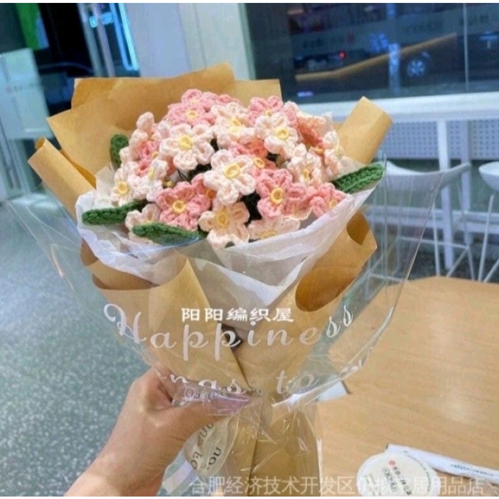 Hoa lưu ly hồng bằng len handmade