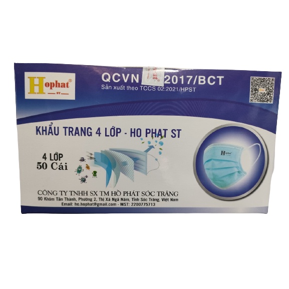 Khẩu Trang Y Tế 4 Lớp Hồ Phát Kháng Khuẩn -Hộp 50 Cái